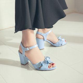 Chunky Heel Frilled Ankle Strap Sandals