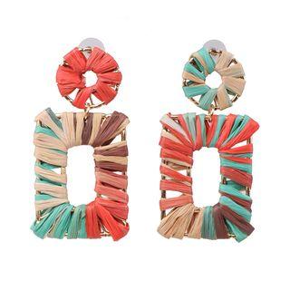 Straw Rectangle Dangle Earring