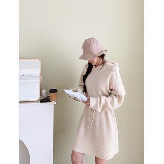 Plus Size Drawstring Knit Hoodie Dress