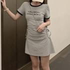 Lettering Short-sleeve T-shirt Dress Gray - One Size