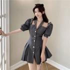Puff-sleeve Halter Dress