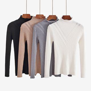 Mock Neck V Pattern Knit Top