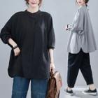 Long-sleeve Shirred Stand Collar Blouse