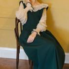 Set: Lantern-sleeve Blouse + Maxi Jumper Dress
