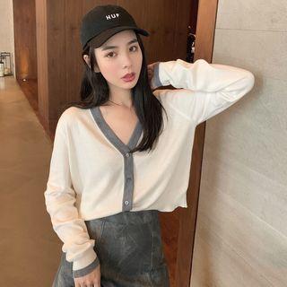 Cropped Contrast Trim Cardigan