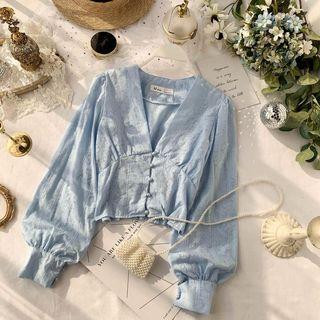 Lantern-sleeve Long-sleeve Lace Blouse