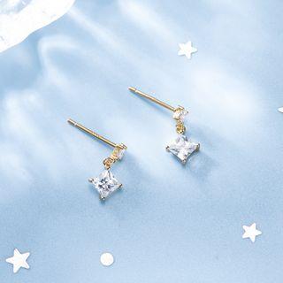 Rhinestone Ear Stud Ale198e - 1 Pair - Transparent & Gold - One Size
