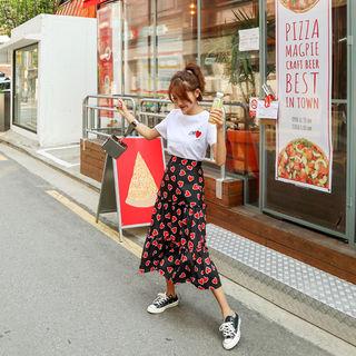 Set: Heart T-shirt + Tiered A-line Long Skirt