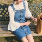 Denim Pinafore / Elbow-sleeve Lace Top