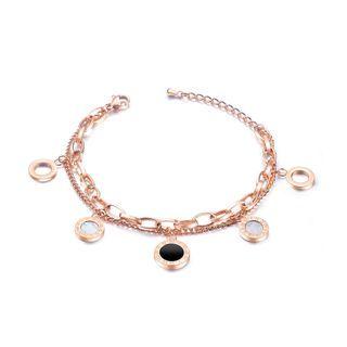 Fashion Classic Plated Rose Gold Roman Numerals Geometric Round 316l Stainless Steel Multilayer Bracelet Rose Gold - One Size