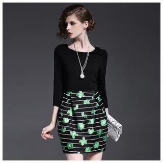 3/4-sleeve Jacquard Dress