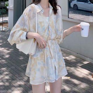 Set: Print Shirt + Shorts + Camisole Top