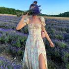 Puff-sleeve Floral Midi Corset Dress