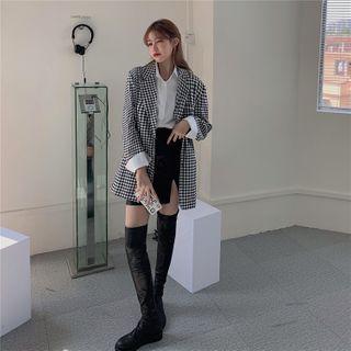 Checkered Single-breasted Blazer Black & White - One Size