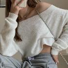 Puff-sleeve Off-shoulder Cropped Sweater White - One Size