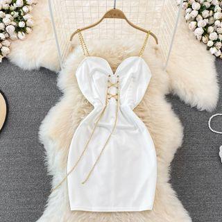 Lace Up Chain Strap Sheath Mini Dress