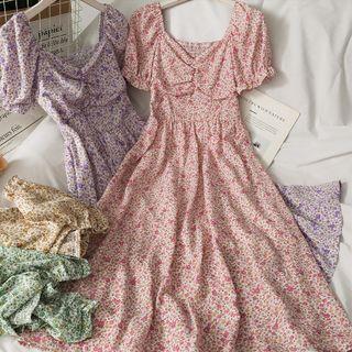 Floral Ruched Midi Dress