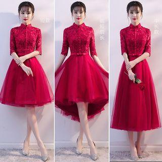Elbow-sleeve A-line / Midi / High Low Prom Dress