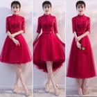 Elbow-sleeve A-line / Midi / High Low Prom Dress