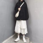 Drawstring Zip Jacket / Irregular A-line Midi Skirt