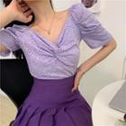 Puff Sleeve V-neck Knotted Blouse