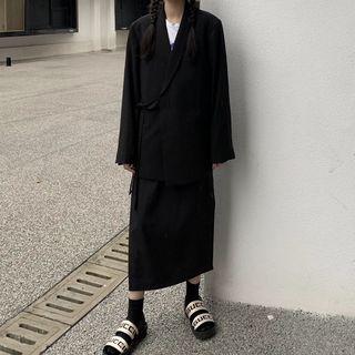 Side Tie Blazer / Midi Straight-fit Skirt
