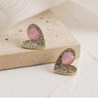 Rhinestone Heart Stud Earrings Pink & Gold - One Size