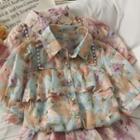 Pearl-trim Ruffled Printed Chiffon Shirt