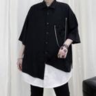Short-sleeve Chain Accent Two-tone Panel Shirt