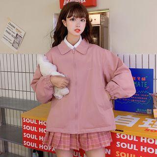 Reversible Peach Embroidered Zip Jacket As Shown In Figure - One Size