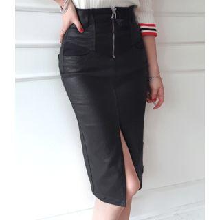 High-waist Zip-front Pleather Skirt
