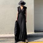 Sleeveless Dotted Maxi Dress Black - One Size