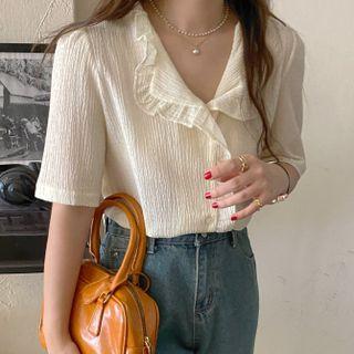 Short-sleeve Ruffle Collar Shirt Almond - One Size