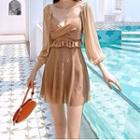 Long-sleeve Ruffle Trim Swimdress