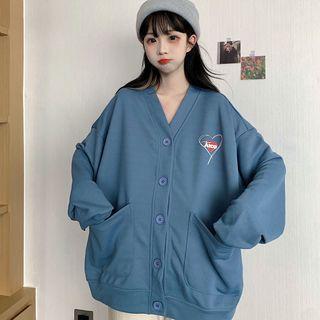 Long Sleeve Heart Print Baseball Jacket