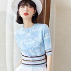 Short-sleeve Whale Print Knit Top