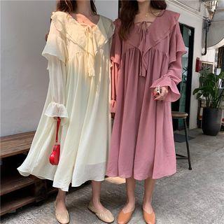 Bell-sleeve Midi Chiffon Dress / Spaghetti Strap Dress