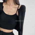 Set: Cropped Camisole Top + Button-up Knit Top