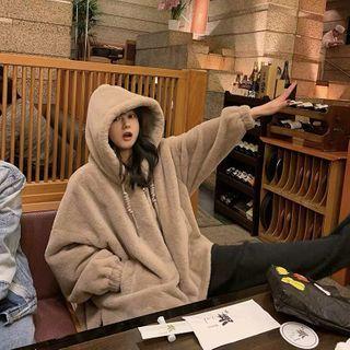 Faux Shearling Hooded Zip Sweatshirt