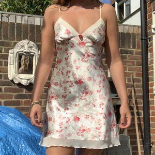 Spaghetti Strap Floral Print Mesh Panel Mini Dress