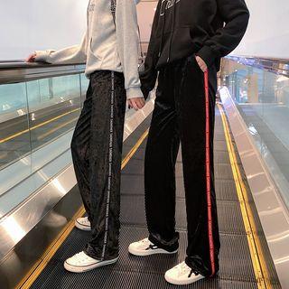 Lettering-panel Velvet Wide-leg Pants