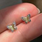 Alloy Butterfly Earring 1 Pair - Silver Steel Earring - Transparent & Yellow - One Size