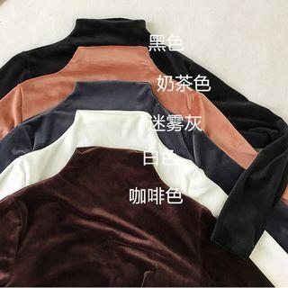 Long-sleeve Mock Neck Velvet T-shirt