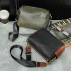 Faux Leather Zip Crossbody Bag Black & Coffee - One Size