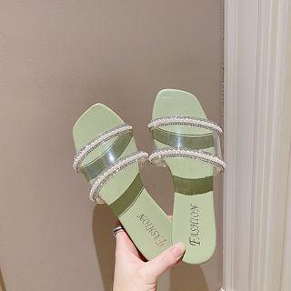 Faux Pearl Rhinestone Flat Slide Sandals