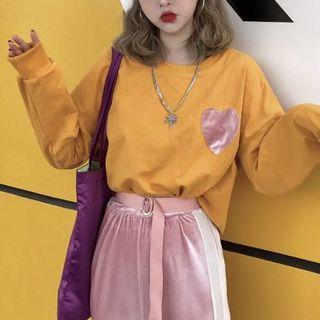 Velvet Heart Applique Pullover / Velvet Straight-cut Pants