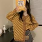 Long-sleeve Checkerboard Button-up Cardigan