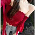 Plain Off-shoulder Bell-sleeve Top