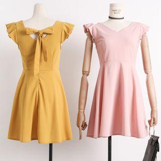 Ribbon-back Ruffled A-line Dress