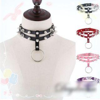Studded Layered Faux Leather Choker